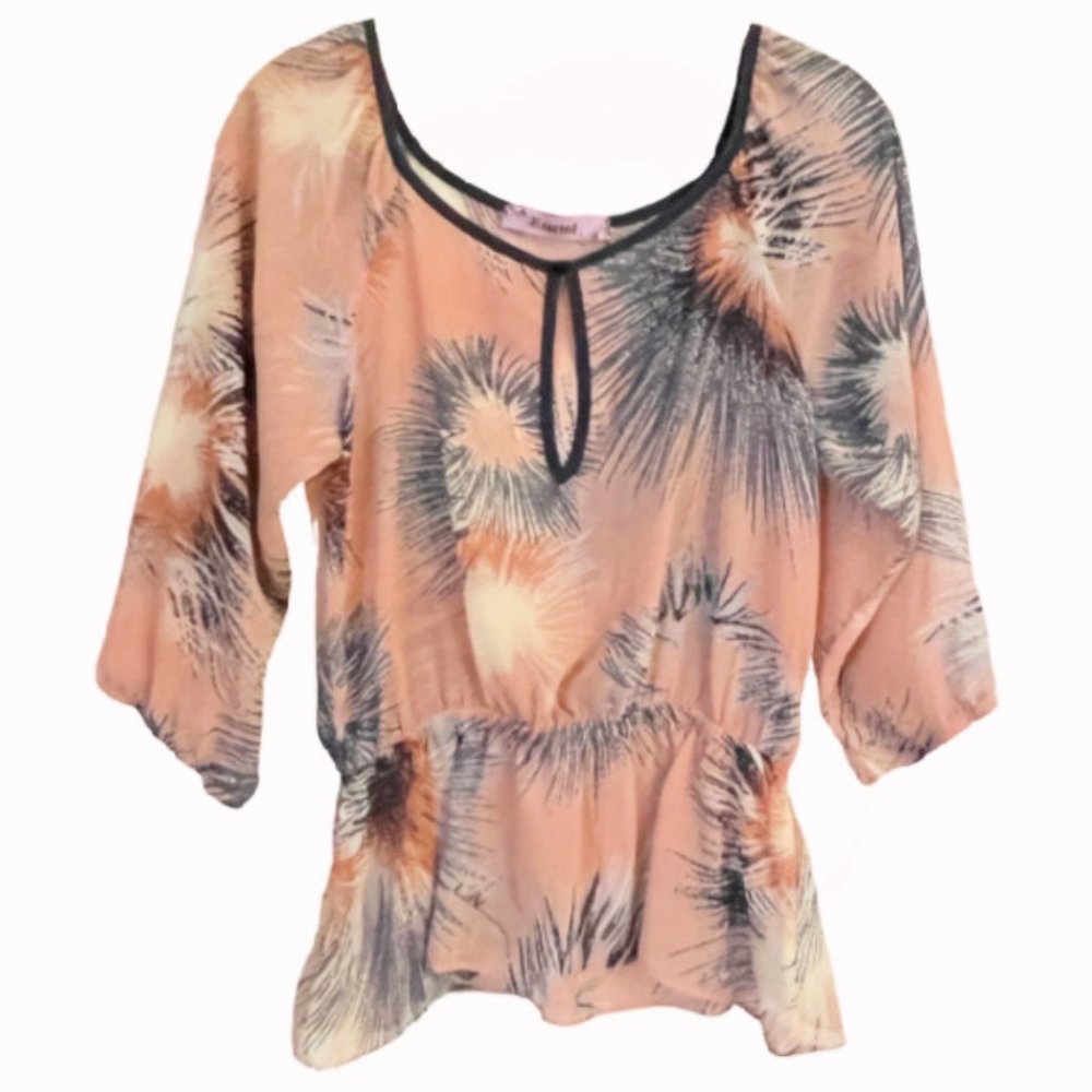 Rosebud Keyhole Sheer Peplum Top - Size Small